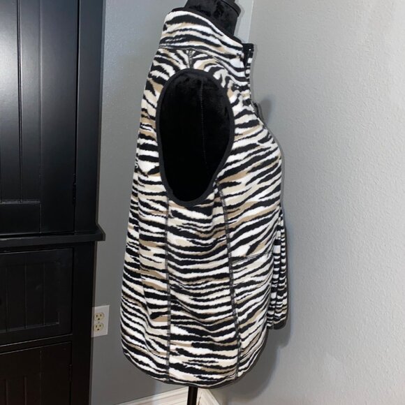 Kim Rogers Vest Womens Large Reversible Animal Print Fleece Pockets Black White - Picture 7 of 11
